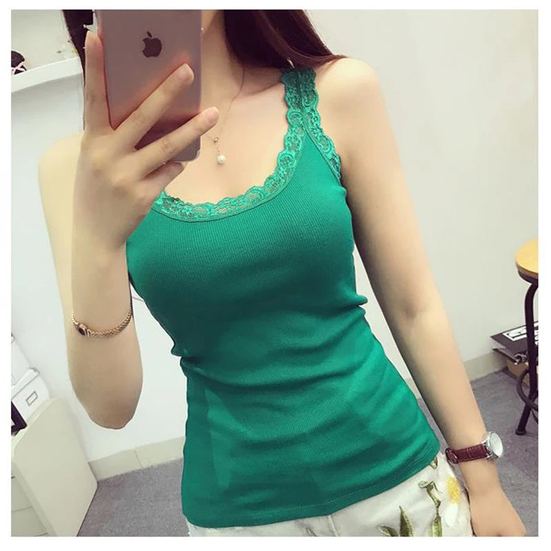 Regatas femininas verão o pescoço cor sólida feminino em forma de u baixo corte rendas suspender colete 2024 nova sem mangas camisola para senhoras