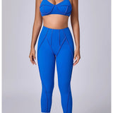 Yoga esportes conjuntos de fitness cintura alta hip-lifting calças abertas volta sutiã terno casual correndo treino ginásio leggings sexy conjuntos femininos
