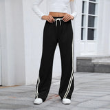 Calças Jogger Femininas Retas, Modernas, Esportivas, para Corrida e Yoga, Casuais com Bolsos, Soltas, de Cintura Baixa e Perna Larga
