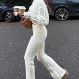 Conjunto de Malha Feminino com Calças de Cintura Alta e Suéter Oversized, Conjunto de Três Peças Confortável para Outono e Inverno 2025