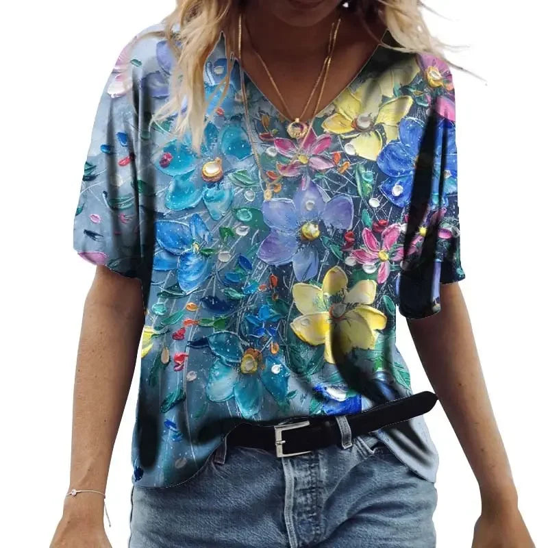 Camiseta feminina de grandes dimensões verão moda desenhada impressa casual manga curta pulôver confortável plus size camiseta roupa da moda