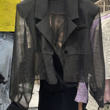 Blazers femininos design de fenda traseira à prova de sol transparente casual ins moda coreana verão outerwear recortado na moda harajuku chique