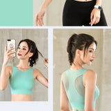Rápida secagem malha Racerback Sports Bra para mulheres, sem costura, acolchoado, ioga, treino, Activewear