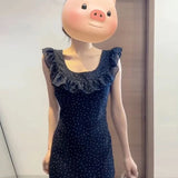 Vestidos finos franceses sem mangas para mulheres, doce vestido elegante para senhoras, moda francesa casual, novo para mulheres, verão