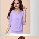 Blusas de chiffon femininas casuais manga curta batwing o pescoço moda coreana viajando elegante senhoras respirável macio elegante verão