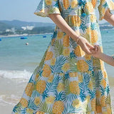 Conjunto de roupas de praia, Roupas Coreanas, Mãe e Filha Vestido Resort, Papai e Filho Tops e Shorts, 2 pcs