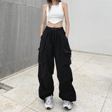 2025 mulheres casuais joggers calças de tecnologia sólida calças de cintura baixa cordão perna larga calças largas y2k streetwear oversize sweatpants