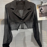 Blazers femininos design de fenda traseira à prova de sol transparente casual ins moda coreana verão outerwear recortado na moda harajuku chique