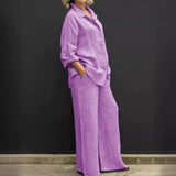 Conjunto de camisa casual feminina – roupa de escritório moderna de duas peças, blusa elegante e conjunto de calças para trabalho e uso diário