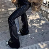 Calça alarde de couro PU preta feminina, calça de cintura alta, sexy, vintage, Harajuku, elástica, tamanho único, roupa elegante, venda G