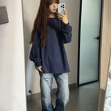 Nova camisa base básica para primavera e outono versátil cor sólida topo puro algodão manga longa solta camiseta para mulher