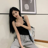 Tanques femininos personalidade criatividade casual na moda all-match chique redução de idade simples streetwear sólido novo verão senhora doce fino