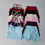 Conjunto de ioga escovado feminino com sutiã esportivo acolchoado e shorts de cintura alta, roupa de treino confortável, conjunto de salão combinando
