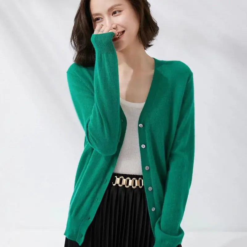 Cardigans femininos 2025 primavera outono malhas moda coreana cardigan estilo curto topos com decote em v malha outerwears suéteres sólidos