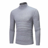 Camiseta básica de gola alta masculina, slim fit, gola alta, tops finos, moda casual, primavera, outono, primavera