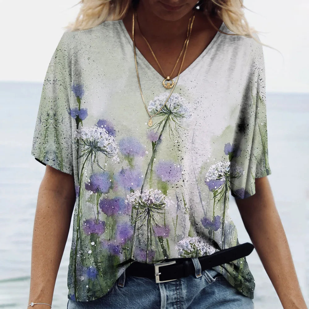 Camiseta feminina de grandes dimensões verão moda desenhada impressa casual manga curta pulôver confortável plus size camiseta roupa da moda