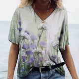 Camiseta feminina de grandes dimensões verão moda desenhada impressa casual manga curta pulôver confortável plus size camiseta roupa da moda