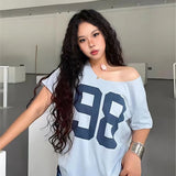 Camisetas de grandes dimensões para mulheres streetwear manga curta y2k topo tshirt personagem impressão grunge roupas ropa de mujer