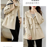Trench coat feminino 2025 nova primavera outono roupas com capuz blusão jaqueta feminina outerwear topos fino coringa casual estudante casacos