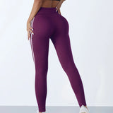 Leggings de yoga mulheres listrado magro calças esportivas cintura alta hip levantamento casul collants treino correndo elástico ginásio leggings