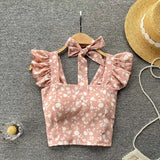 Top curto com babados para as mulheres, sexy, elegante, simples, streetwear, vintage, férias de verão, casual, jovem, estética, todos os jogos, ulzzang, novo
