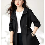 Trench coat feminino 2025 nova primavera outono roupas com capuz blusão jaqueta feminina outerwear topos fino coringa casual estudante casacos