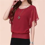 Blusas de chiffon femininas casuais manga curta batwing o pescoço moda coreana viajando elegante senhoras respirável macio elegante verão