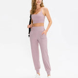 Calças Jogger Femininas Soltas de Secagem Rápida para Yoga com Bolso, Calças Casuais para Corrida e Treino Fitness