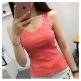 Regatas femininas verão o pescoço cor sólida feminino em forma de u baixo corte rendas suspender colete 2024 nova sem mangas camisola para senhoras