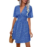 Casual férias solto vestidos curtos para as mulheres 2024 moda verão feminino floral impressão a linha vestido elegante vintage vestido feminino