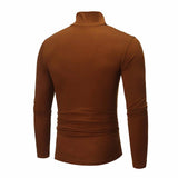 Camiseta básica de gola alta masculina, slim fit, gola alta, tops finos, moda casual, primavera, outono, primavera