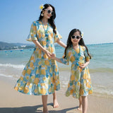 Conjunto de roupas de praia, Roupas Coreanas, Mãe e Filha Vestido Resort, Papai e Filho Tops e Shorts, 2 pcs