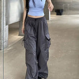 2025 mulheres casuais joggers calças de tecnologia sólida calças de cintura baixa cordão perna larga calças largas y2k streetwear oversize sweatpants