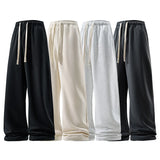 Calça de perna larga moda causal respirável moletom masculino outono versátil elástico cintura alta cordão solto calças retas