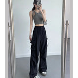 Calça de carga feminina calças de perna larga verão outono moda feminina cintura alta streetwear solto calças casuais calças retas