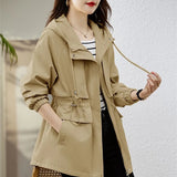 Trench coat feminino 2025 nova primavera outono roupas com capuz blusão jaqueta feminina outerwear topos fino coringa casual estudante casacos