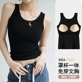 Tops de malha com nervuras pescoço verão camisas básicas branco preto casual esporte colete fora do ombro regata feminina com almofada no peito