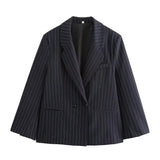 Bsay blazers para mulheres moda outono inverno solto listras finas manga longa ternos trespassado jaqueta chique feminino terno casaco