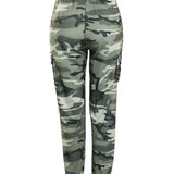 Calças de carga para mulheres camuflagem impressão cordão bolso design calça 2024 primavera casual cintura alta diário algemado calças compridas