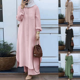 Vestido muçulmano casual para mulheres, camisa de manga comprida e roupas de bebê, vestidos abotoados, árabe saudita, Dubai, outono, conjunto de 2 peças, 2023