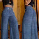 Calças femininas de cintura alta perna larga moda sólida escritório feminino casual queimado calças para mulheres verão novo elegante calças pretas