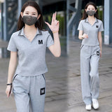 Conjunto de roupas esportivas casuais para verão feminino, calças largas, celebridade da moda na internet, moda nova, 2 peças