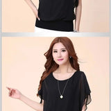 Blusas de chiffon femininas casuais manga curta batwing o pescoço moda coreana viajando elegante senhoras respirável macio elegante verão