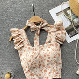 Top curto com babados para as mulheres, sexy, elegante, simples, streetwear, vintage, férias de verão, casual, jovem, estética, todos os jogos, ulzzang, novo