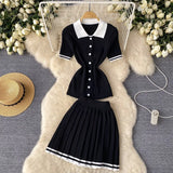 Conjuntos de Malha da Moda em 2 Peças para Mulheres, Roupas de Verão 2026, Top com Gola Polo e Saia Mini, Conjuntos Casuais de Vestido Tricotado