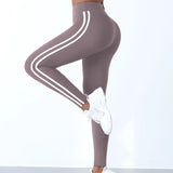 Leggings de yoga mulheres listrado magro calças esportivas cintura alta hip levantamento casul collants treino correndo elástico ginásio leggings