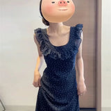 Vestidos finos franceses sem mangas para mulheres, doce vestido elegante para senhoras, moda francesa casual, novo para mulheres, verão