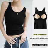 Tops de malha com nervuras pescoço verão camisas básicas branco preto casual esporte colete fora do ombro regata feminina com almofada no peito