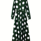 Elegante vestido longo com nó arco para mulheres, veste feminina, bolinhas para senhora, vestidos maxi casuais, manga