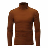 Camiseta básica de gola alta masculina, slim fit, gola alta, tops finos, moda casual, primavera, outono, primavera